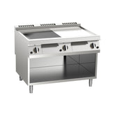 Fry-top pe gaz dublu, platou mixt cromat, pe suport deschis, Linia 900, Silko